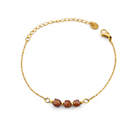 Edelstahl Armband in Goldoptik mit braunen Natursteinen, filigranes Damenarmband