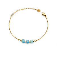 Edelstahl Armband in Goldoptik mit t&uuml;rkisfarbenen Natursteinen, filigranes Damenarmband