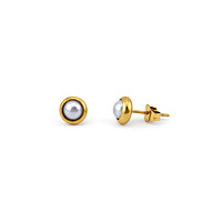 Edelstahl Ohrstecker in Goldoptik mit Perle, klassische runde Damenohrringe