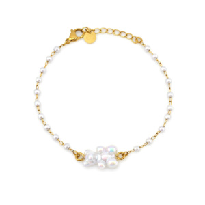 Vergoldetes Edelstahl Armband mit Perlen und Bärchen-Motiv