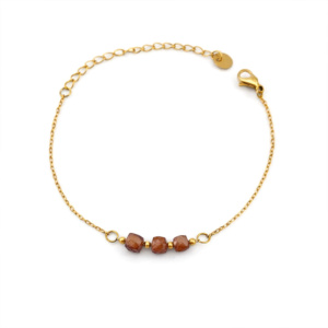 Edelstahl Armband in Goldoptik mit braunen Natursteinen, filigranes Damenarmband