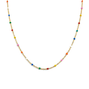 Edelstahl Halskette mit bunten Perlen, farbenfrohe Damenkette im Boho Stil