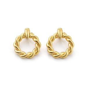 Goldene Edelstahl Ohrringe in gedrehter Kreisform und glänzender Oberfläche