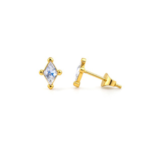 Goldene Damen Ohrstecker aus vergoldetem Edelstahl mit rautenförmigem Zirkonia Stein in feiner Krappenfassung