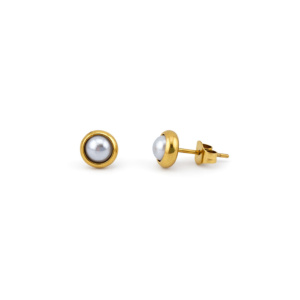 Edelstahl Ohrstecker in Goldoptik mit Perle, klassische runde Damenohrringe