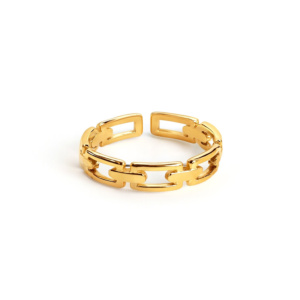 Vergoldeter Edelstahl Ring mit modernem Kettenglieder-Design, offen und verstellbar